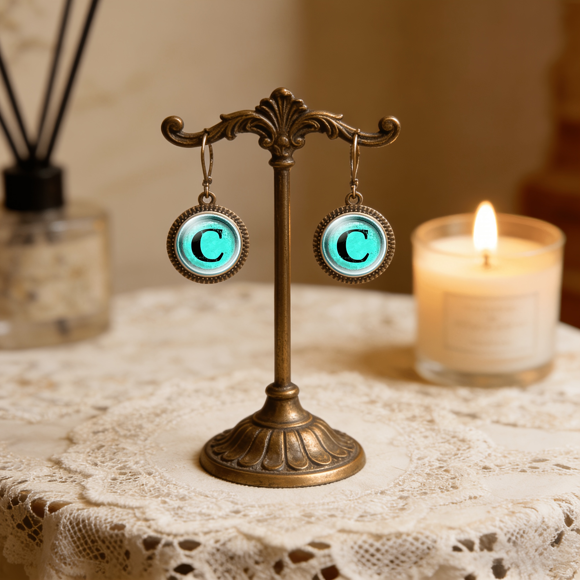 2pcs Set of Cyan Classic Pendant Earrings with Hooks